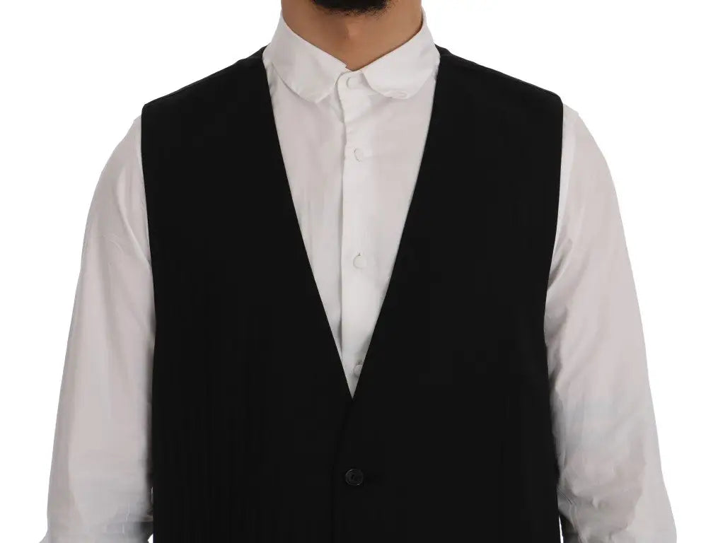 Gilet en laine noire dolce gabbana avec fermeture à un bouton et col cranté stretch staff