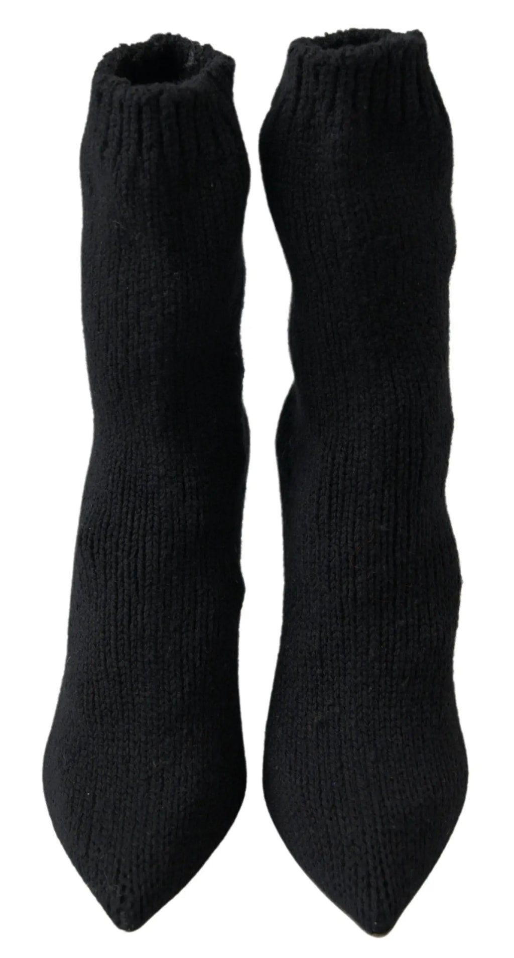 Dolce & Gabbana bottes femme en maille noire à talon stiletto mi-mollet avec bout pointu et bord côtelé
