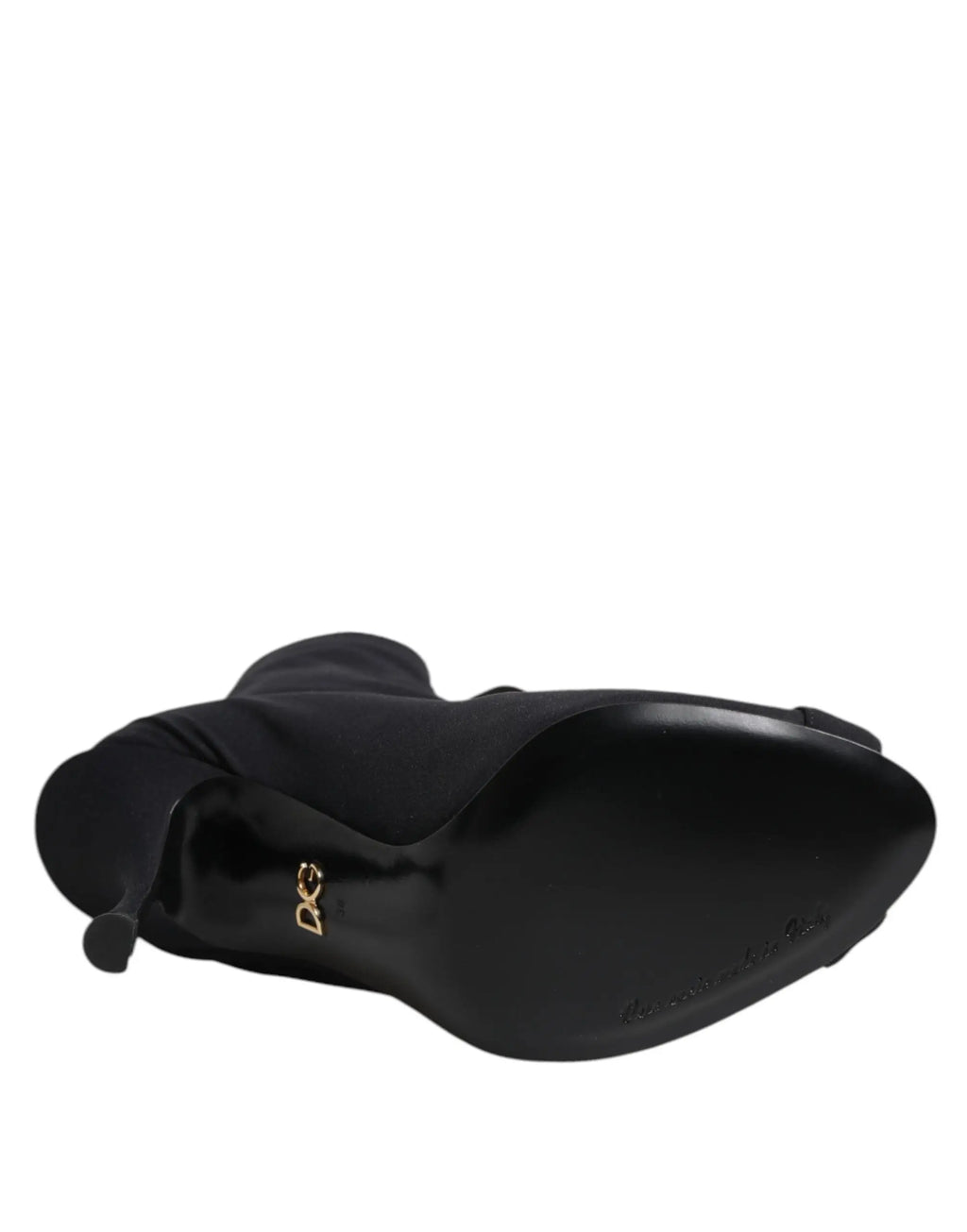 Dolce & gabbana bottines à talons aiguilles noires en cuir verni à lacets avec logo doré au talon vue arrière
