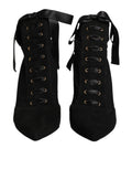 Dolce & gabbana bottines à talons aiguilles noires en daim lacets satin œillets dorés