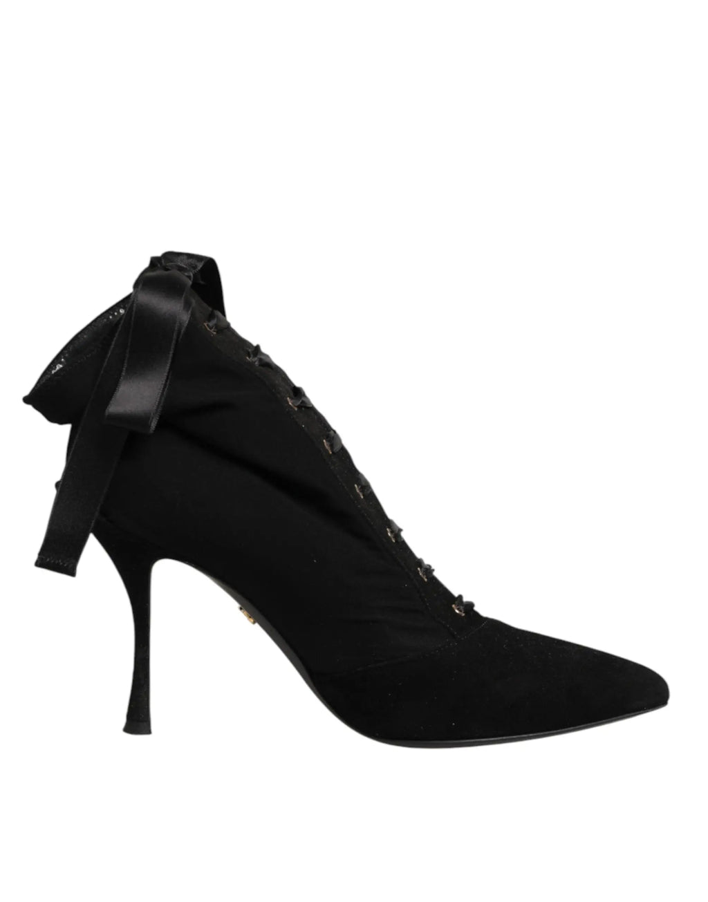 Dolce & gabbana bottines à talons aiguille en daim noir avec nœud en satin et lacets