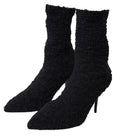 Dolce & gabbana bottines noires en maille texturée avec bout pointu et talon aiguille fin