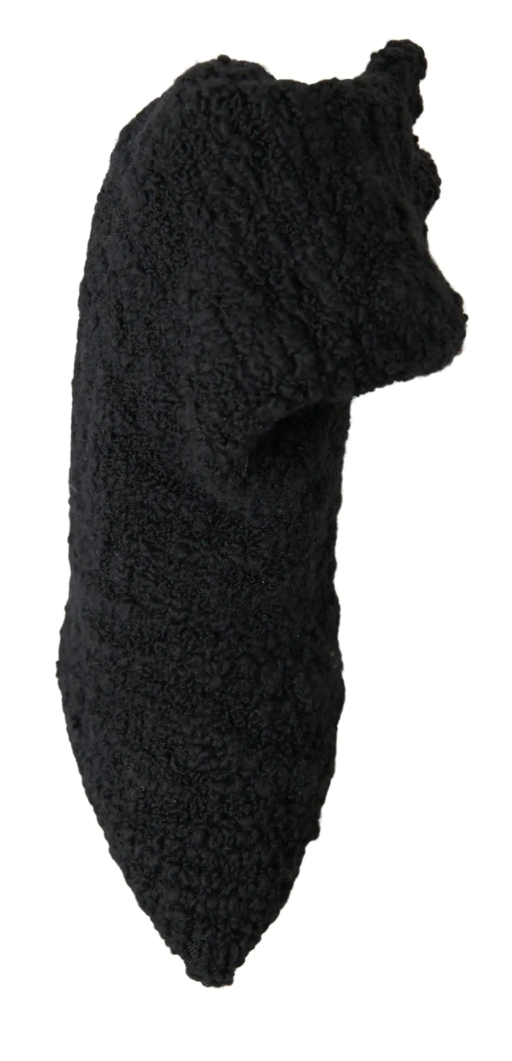 Écharpe noire en peluche avec texture bouclée, assortie aux bottes mi-mollet à talons aiguilles dolce & gabbana