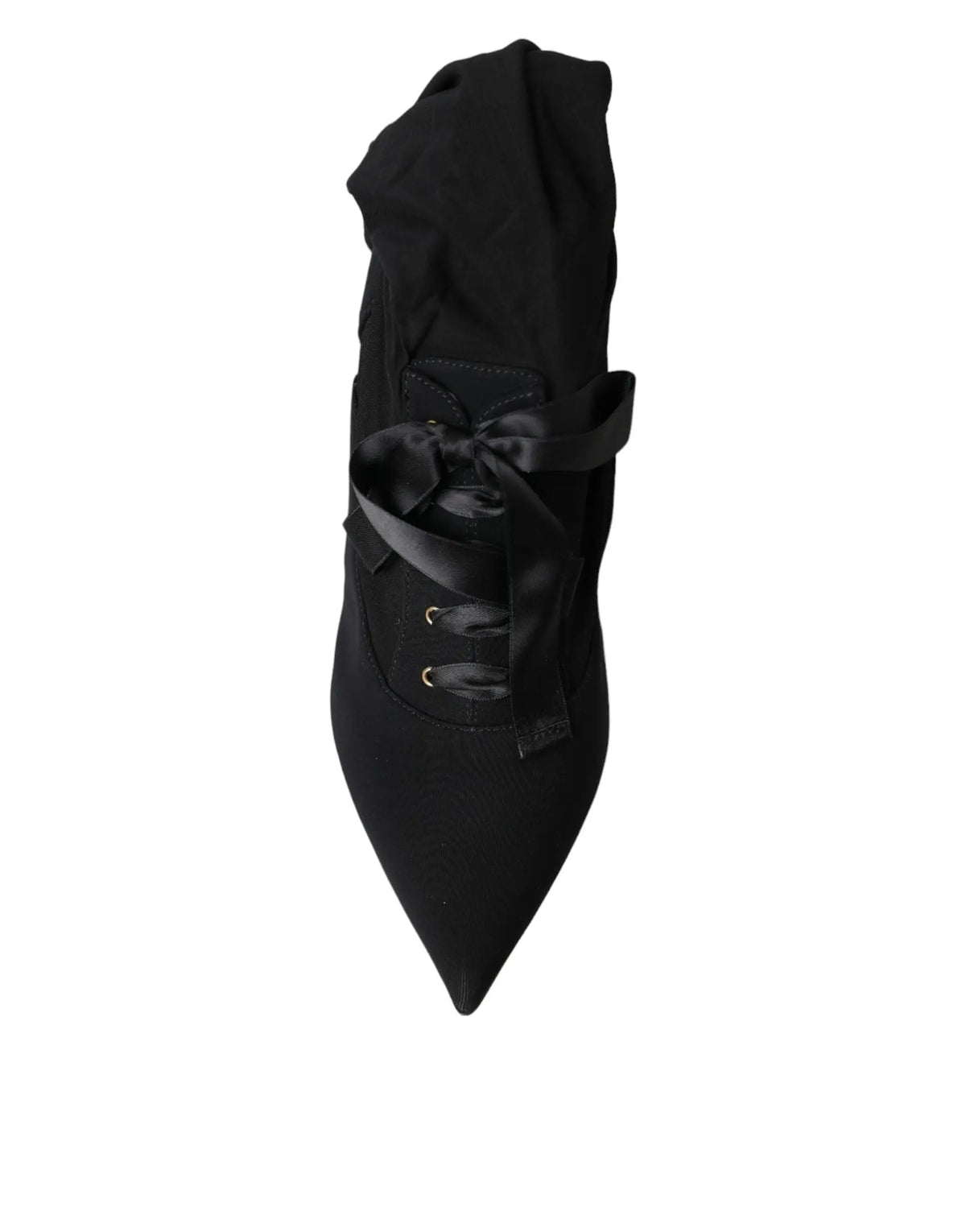 Botte mi-mollet dolce & gabbana noire en daim avec talon stiletto et lacets ruban satiné à œillets métalliques