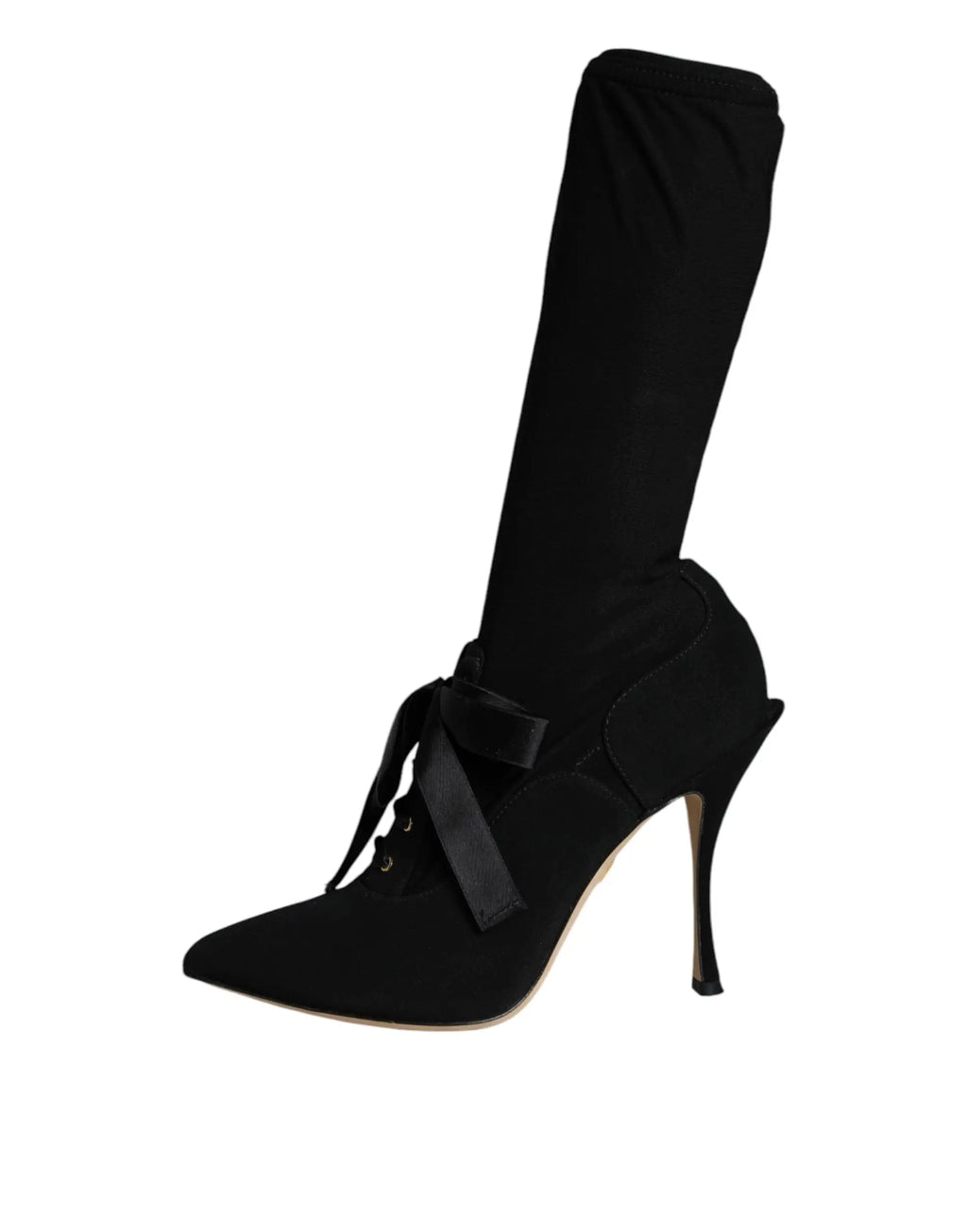 Dolce & Gabbana bottines mi-mollet noires en suede avec talon aiguille fin et nœud décoratif à l’avant