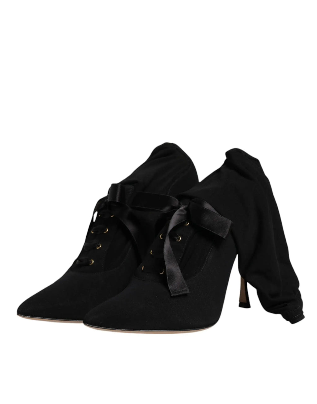 Dolce & gabbana bottes mi-mollet en daim noir à talons aiguilles avec nœuds en satin et lacets