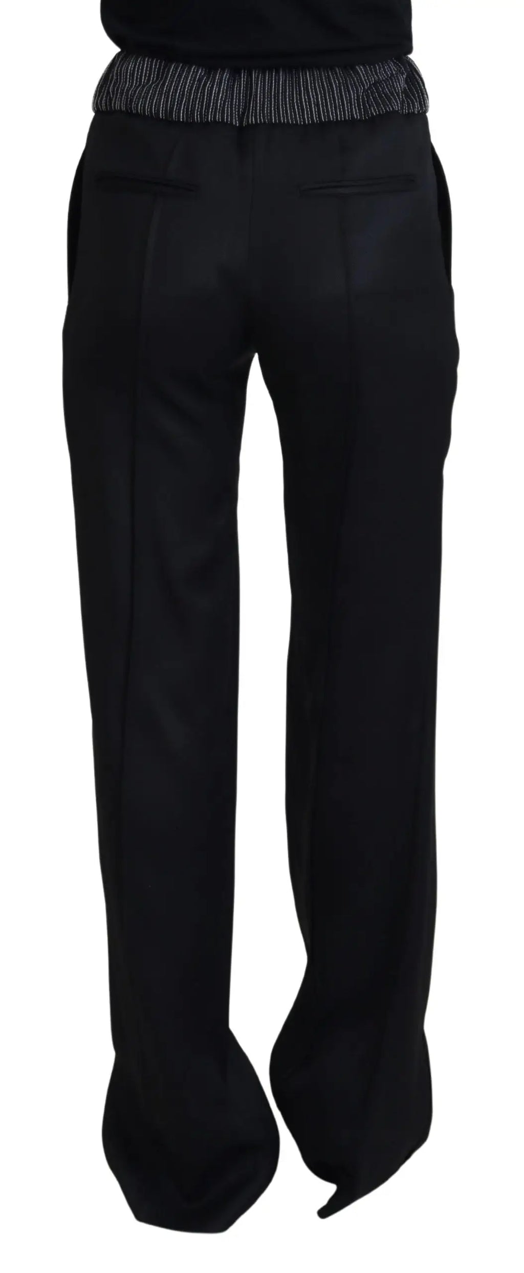 Pantalon droit noir dolce gabbana en coton avec taille élastique rayée pour un style ajusté