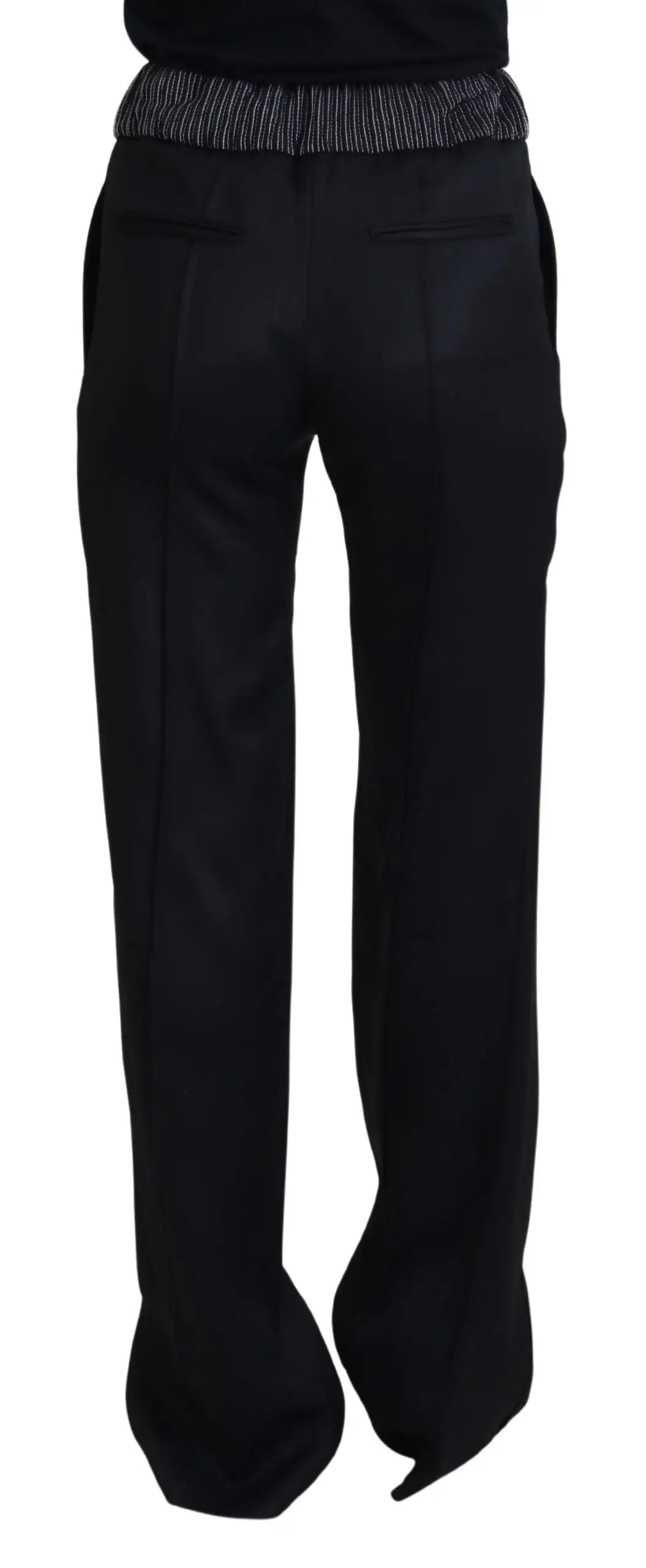 Pantalon droit noir dolce gabbana en coton avec taille élastique rayée pour un style ajusté