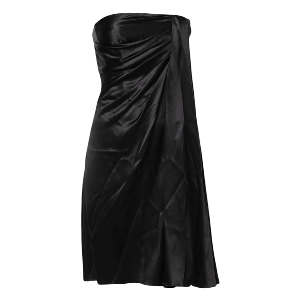 Robe mini noir satinée sans bretelles dolce & gabbana avec design drapé asymétrique élégante