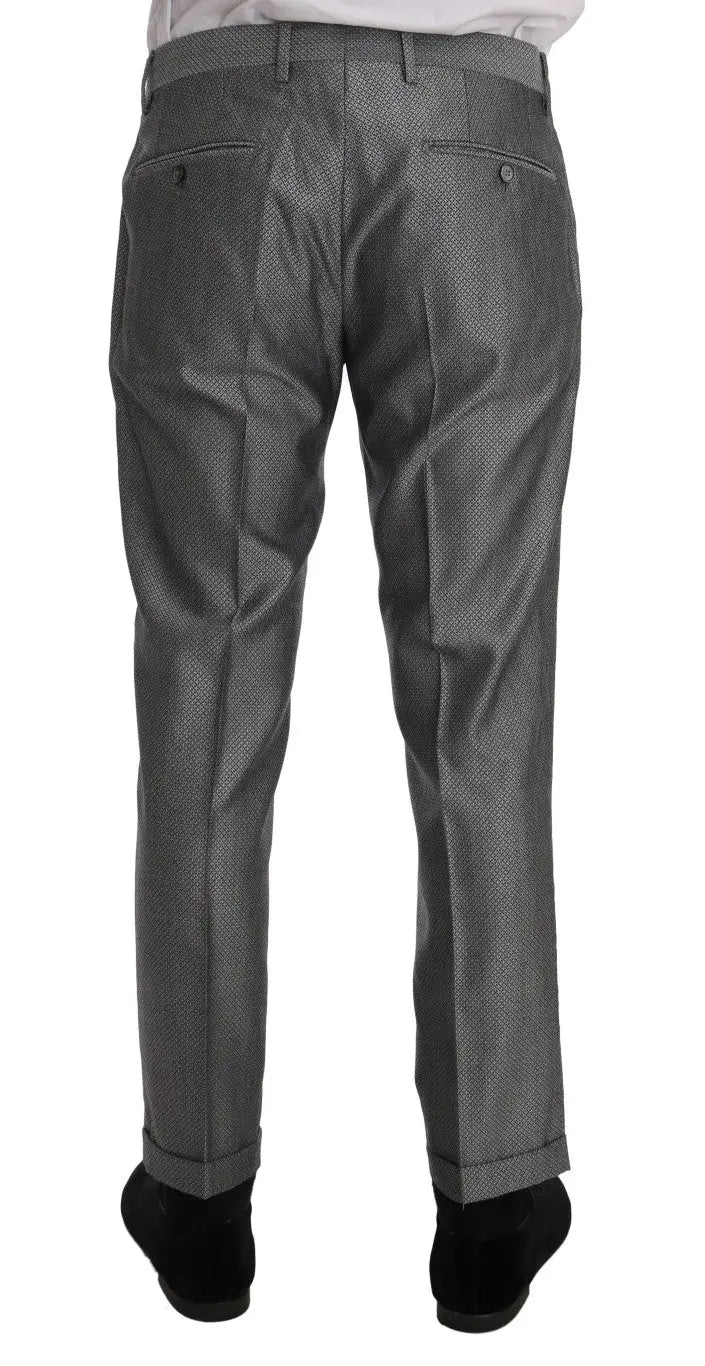 Pantalon de costume gris texturé avec un motif subtil et revers, dolce gabbana black stretch crystal bee slim fit
