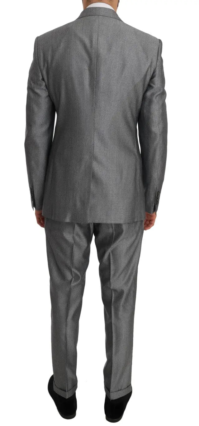 Costume slim fit dolce & gabbana noir avec motif abeille en cristal et tissu stretch gris élégant à texture subtile