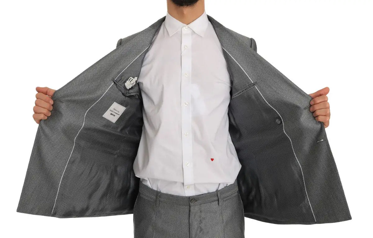 Blazer gris texturé avec coutures blanches et étiquette de marque dans la poche intérieure dolce & gabbana noir stretch crystal bee slim fit suit