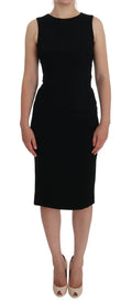 Robe midi noire Dolce & Gabbana sans manches en cristal stretch avec silhouette ajustée et encolure ronde