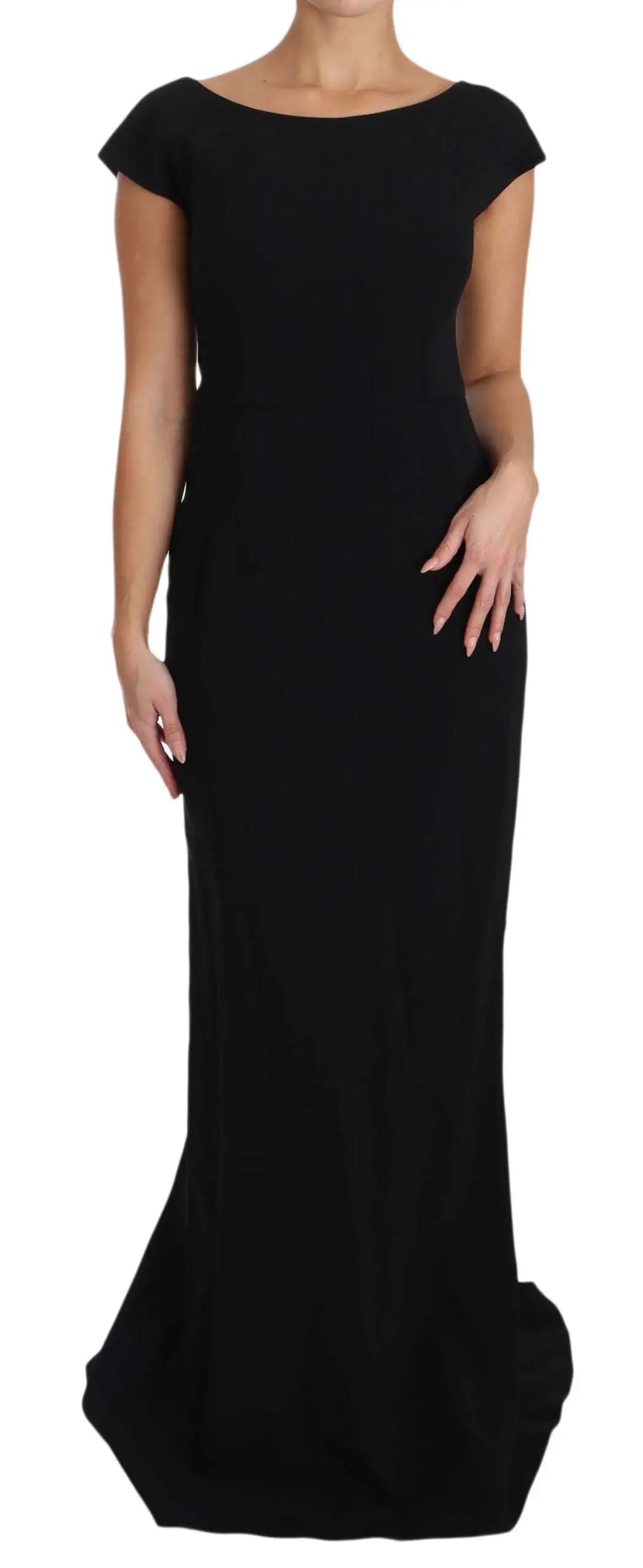 Robe longue noire dolce & gabbana en matière stretch avec manches courtes et col bateau élégant
