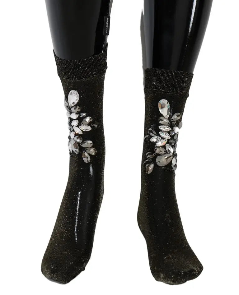 Chaussettes noires extensibles dolce & gabbana avec paillettes et cristaux clairs en forme de goutte