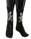 Chaussettes noires stretch dolce & gabbana avec paillettes et motif floral en cristaux clairs facettés