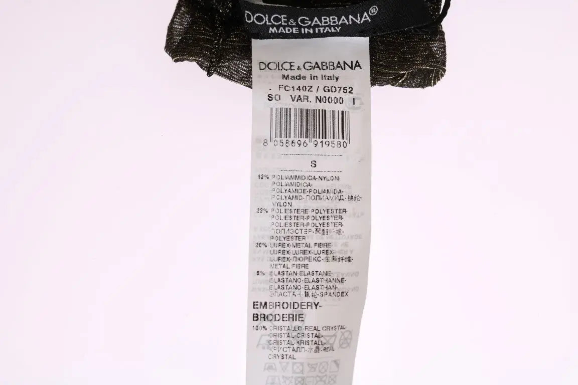 Étiquette noire dolce & gabbana avec composition en polyamide polyester fibre métallique et cristaux pour chaussettes fleuries extensibles noires