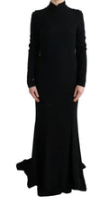 Robe longue noire dolce & gabbana en stretch à manches longues col montant silhouette ajustée et ourlet volanté