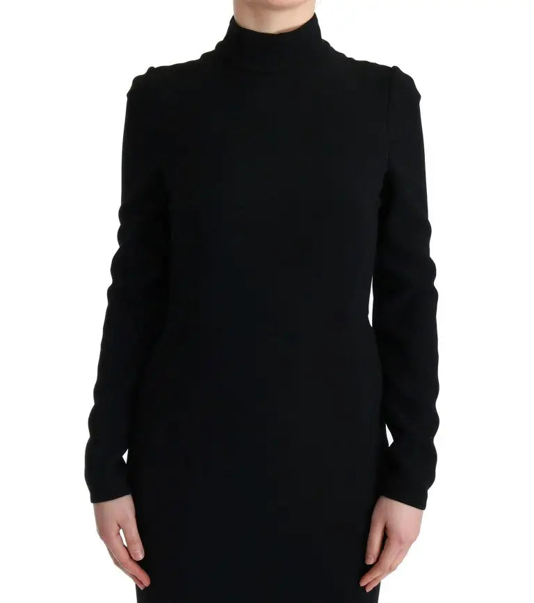 Robe fourreau noire stretch dolce & gabbana à col montant manches longues silhouette ajustée élégante