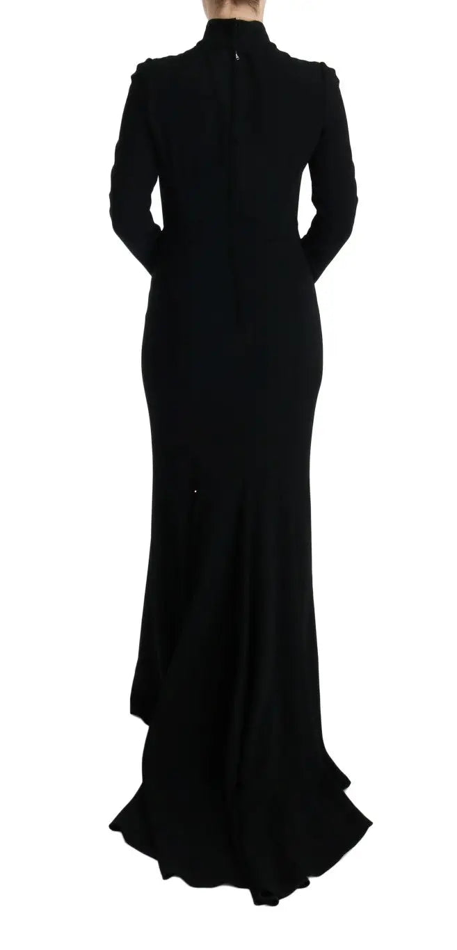 Robe noire longue dolce & gabbana en tissu stretch avec coupe sirène manches longues et encolure haute à fronces discrètes