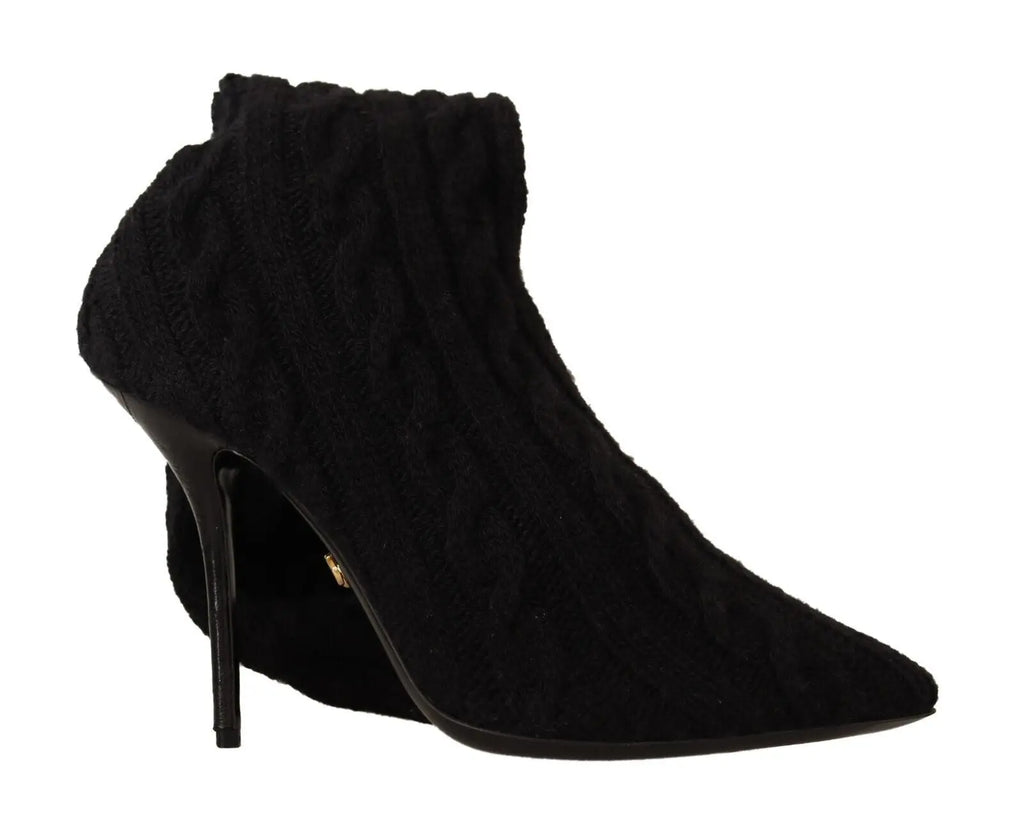 Bottines dolce & gabbana noires en maille câble stretch mi-mollet avec bout pointu et talon aigu