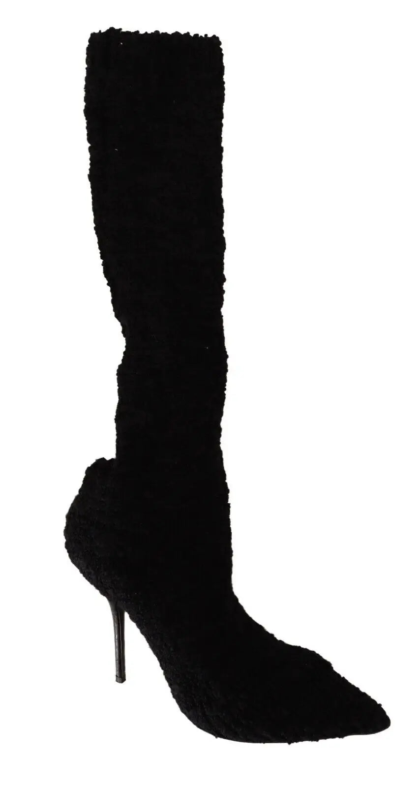 Bottines dolce & gabbana noires en maille stretch à talon haut fin et tige montant au-dessus du genou