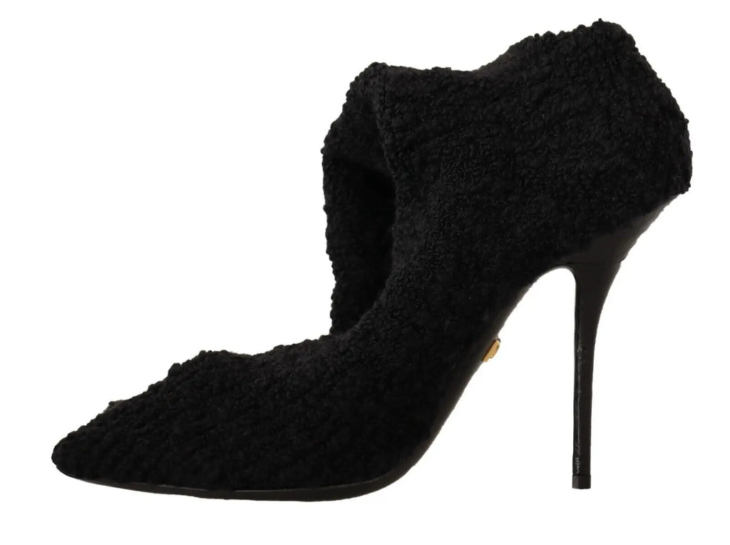 Dolce & gabbana bottines noires à talons avec tige texturée et pointue en matière stretch style chaussettes genoux