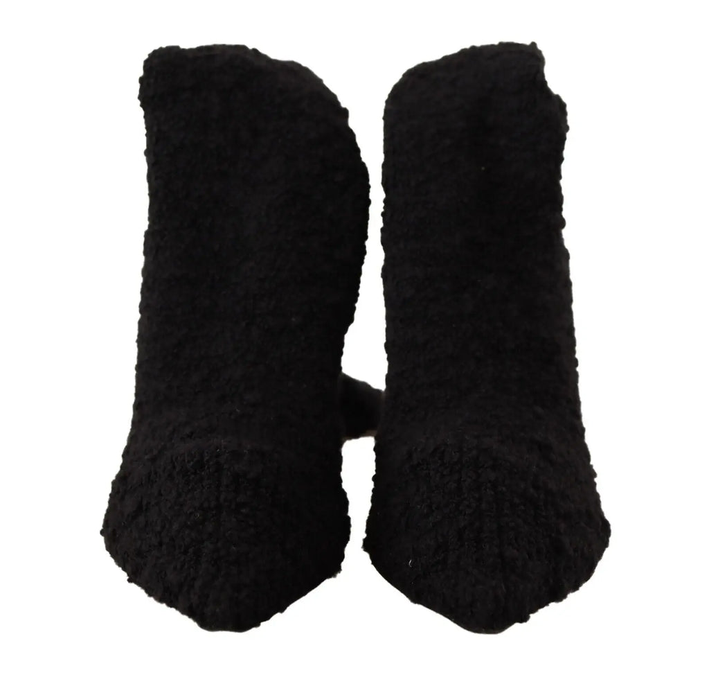 Dolce & gabbana black stretch socks knee high booties with plush fuzzy exterior and cozy texture