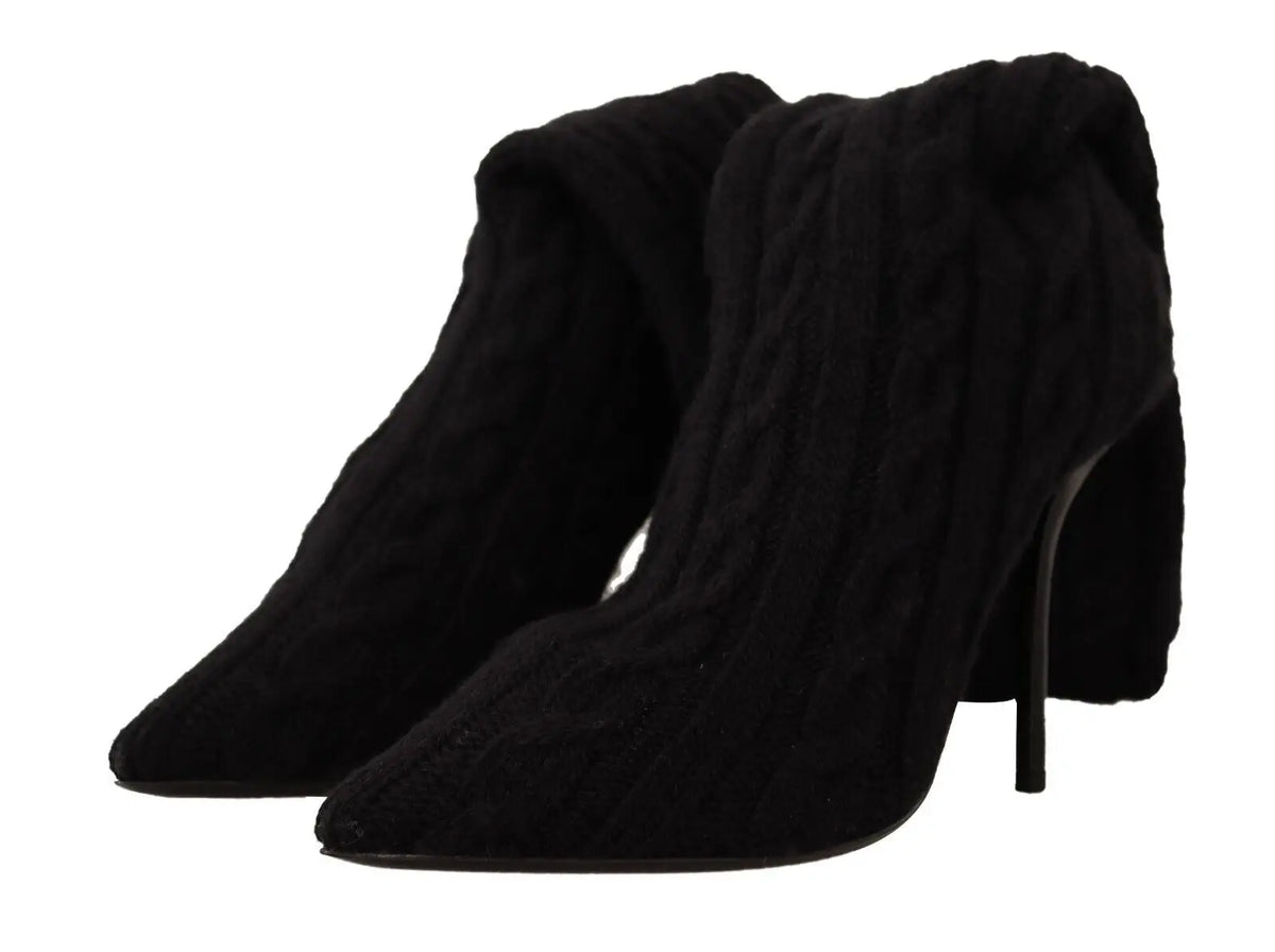 Dolce et gabbana bottines chaussettes noires en maille stretch avec talon haut fin et tige mi-mollet