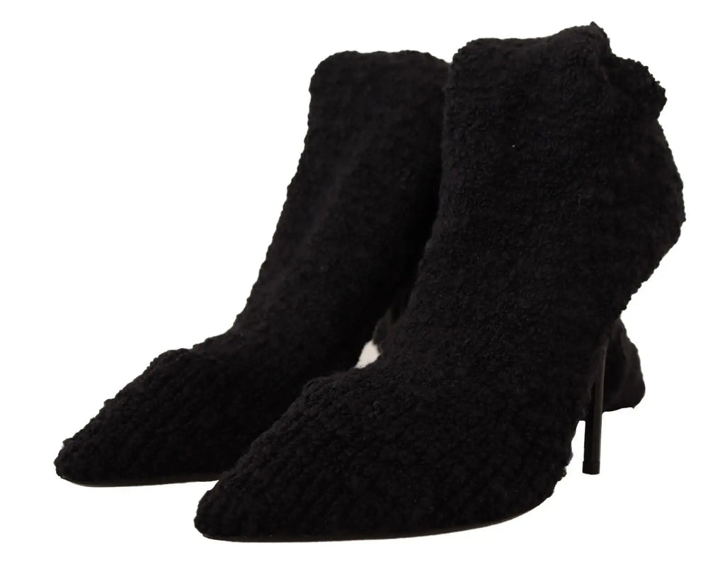 Dolce & gabbana bottines en maille noire texturée à talon fin et bout pointu style chaussettes montantes