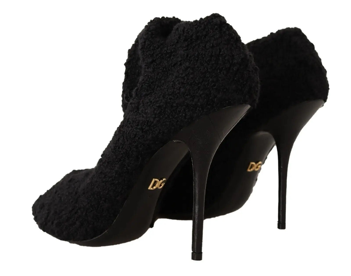 Dolce & gabbana bottines noires en stretch avec tige texturée et talons brillants élégants