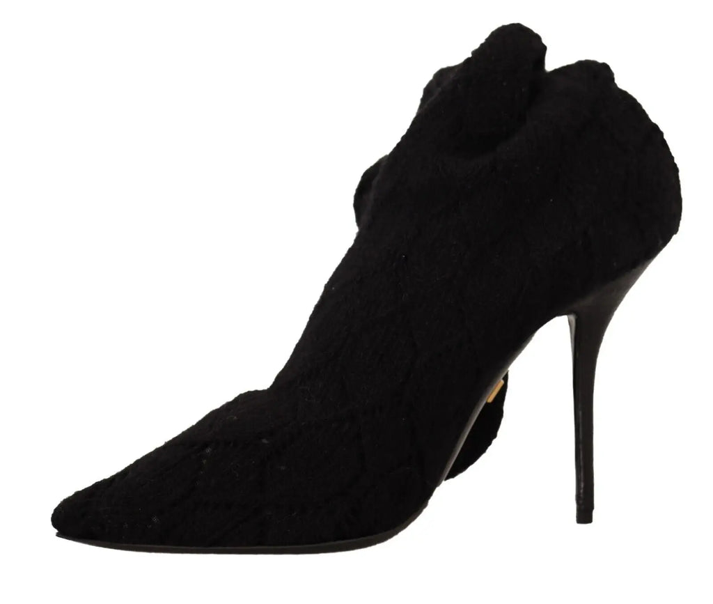 Dolce gabana bottines noires en daim avec talon stiletto haut et motif matelassé extensible jusquau genou