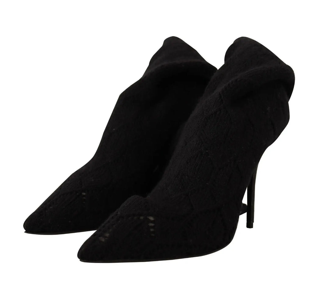 Dolce & gabbana bottines noires en daim stretch à tige haute et talon stiletto pointu