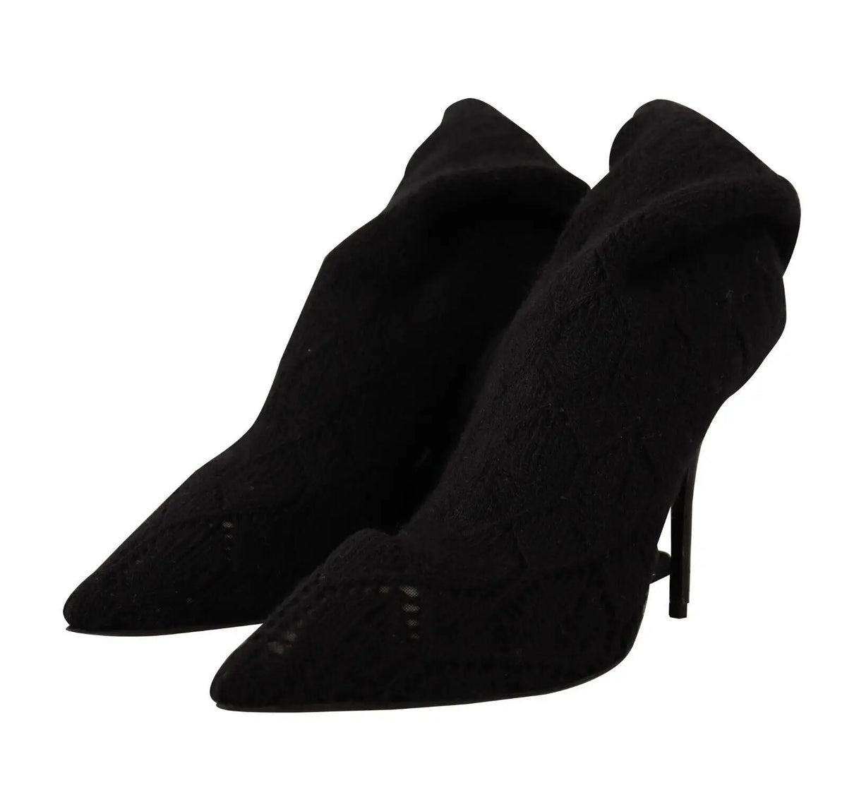 Dolce & gabbana bottines noires en daim stretch à tige haute et talon stiletto pointu