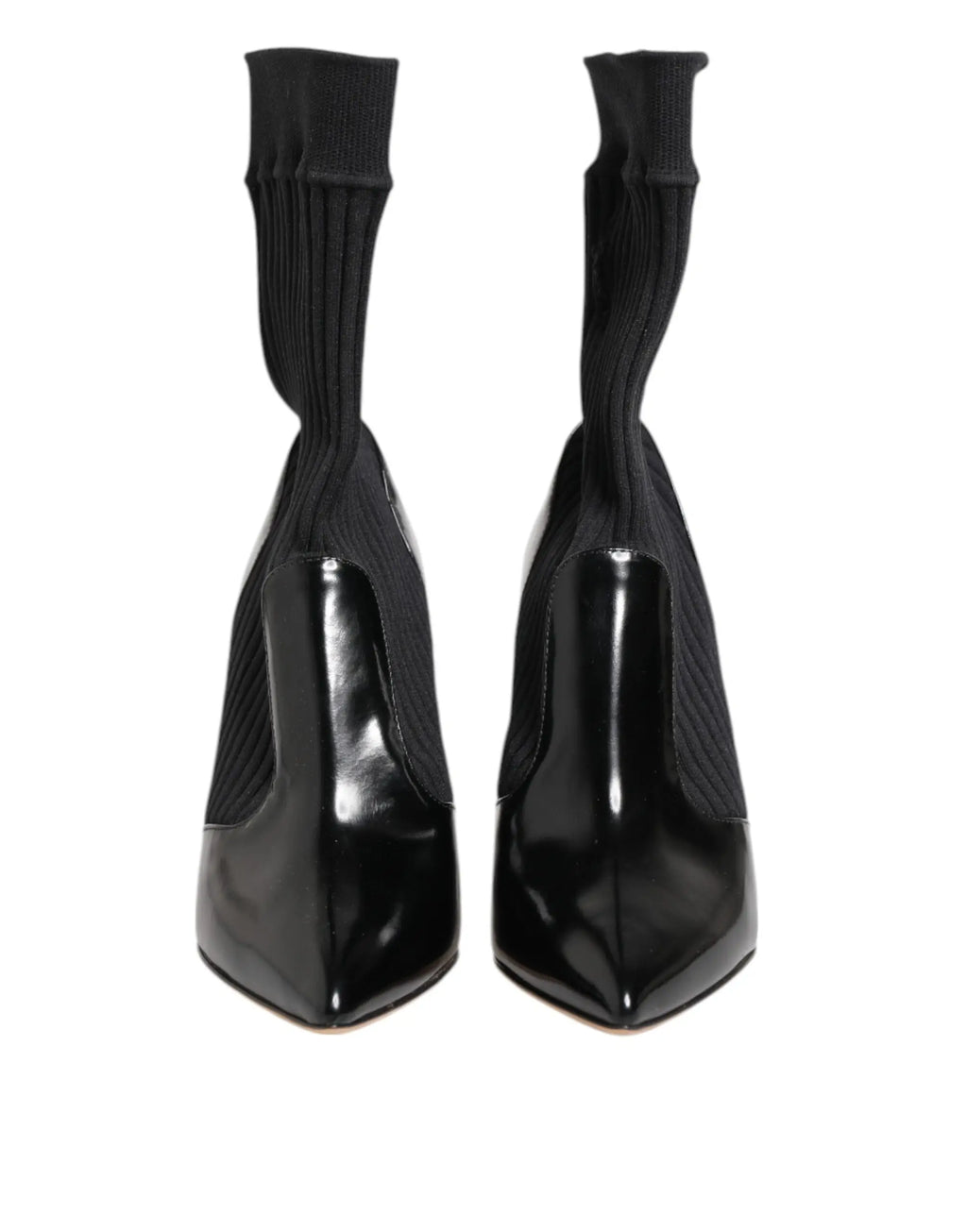 Dolce & gabbana bottines stilettos noires en cuir verni avec bord côtelé en maille extensible type chaussette