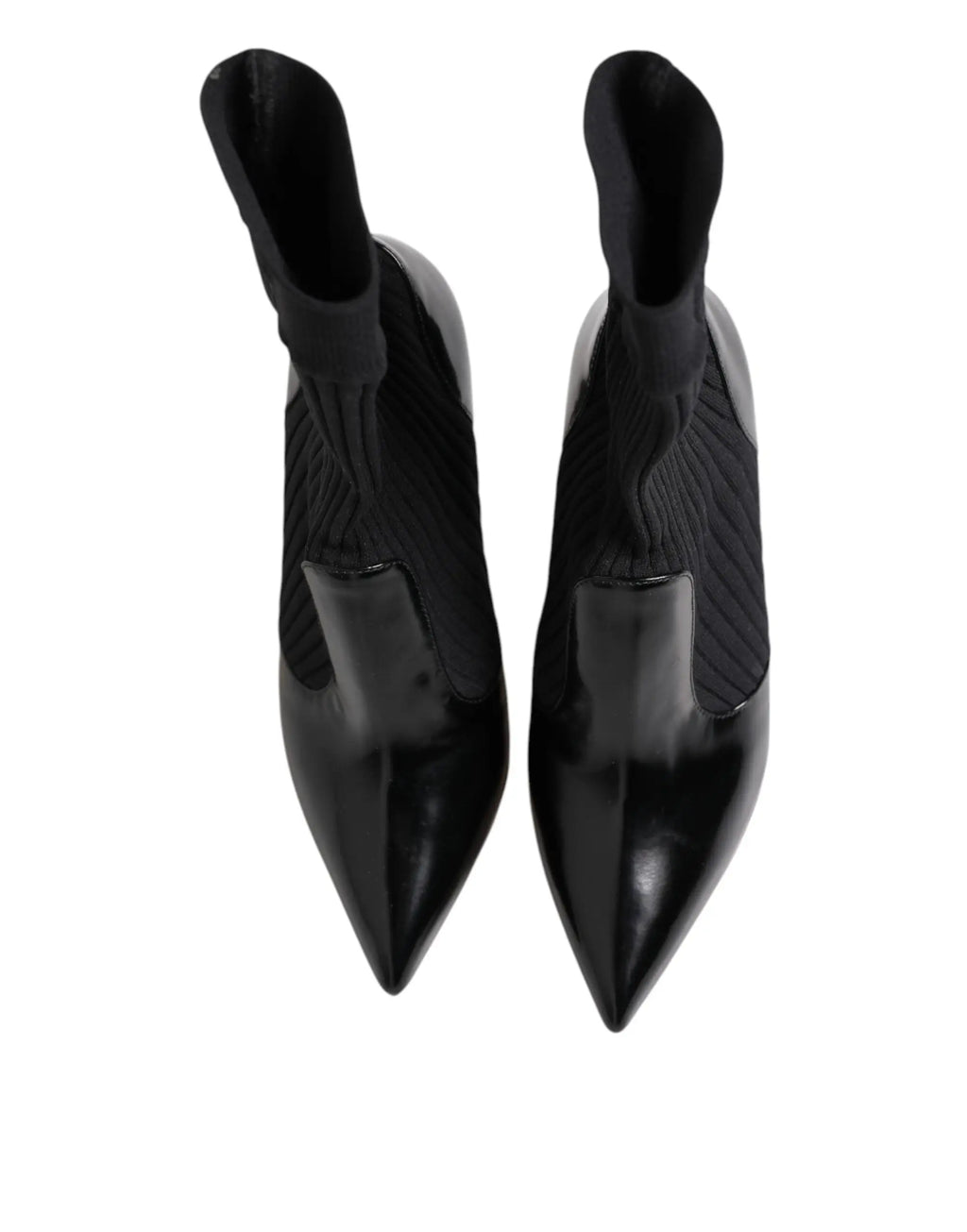 Dolce & gabbana bottines stretch noires en cuir verni avec bout pointu et empiècements élastiques côtelés