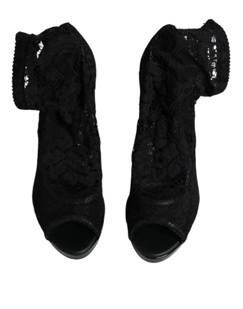 Dolce & gabbana bottines noires en dentelle stretch taormina avec talon haut et bout ouvert style peep-toe