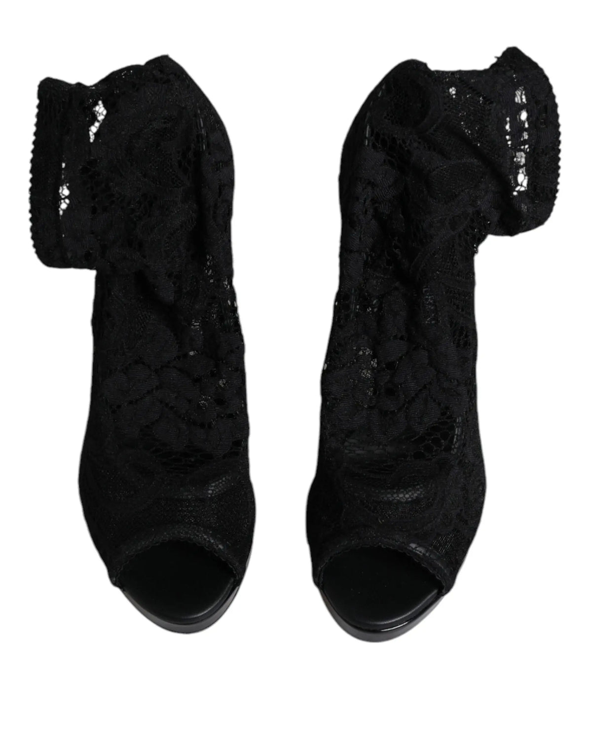 Dolce & gabbana bottines noires en dentelle stretch taormina avec talon haut et bout ouvert style peep-toe