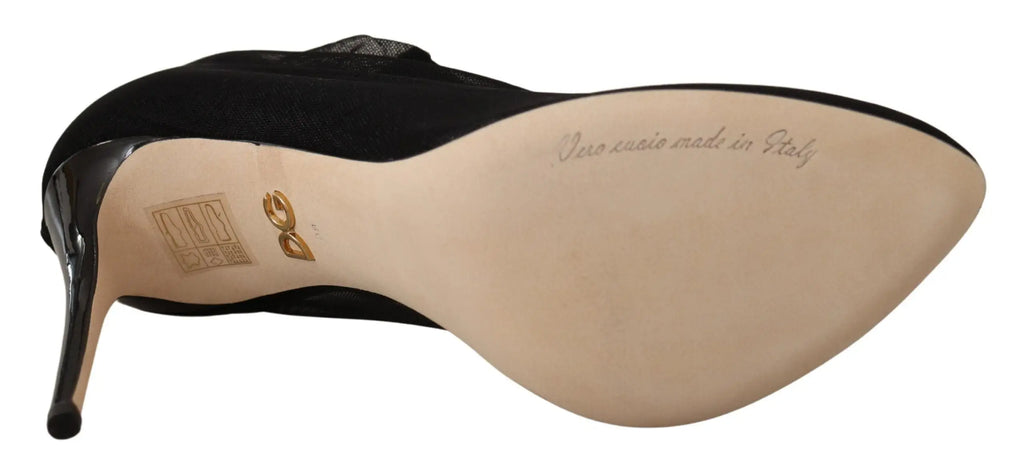 Bottines stretch en tulle noires dolce & gabbana en daim avec talon et semelle intérieure en cuir verni made in italy