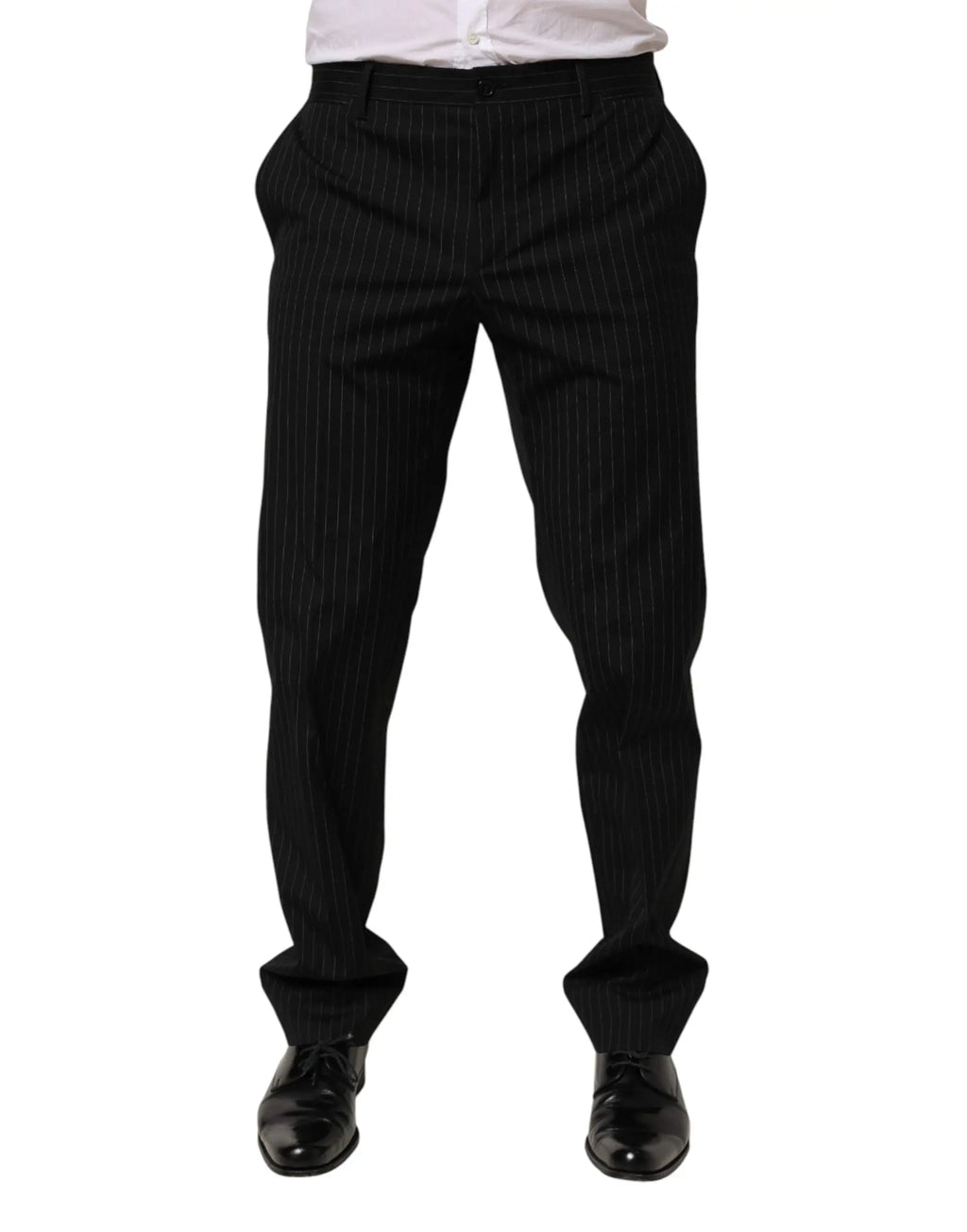 Pantalon habillé noir rayé dolce & gabbana pour homme coupe ajustée au style classique
