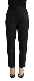 Pantalon dolce & gabbana noir à rayures fines taille haute coupe ajustée avec revers roulés