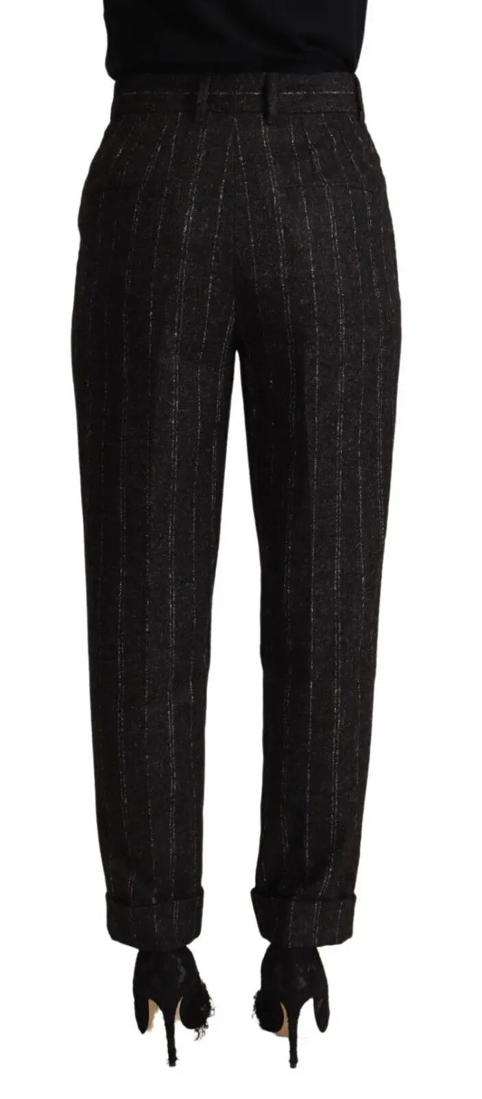 Pantalon tapered noir à rayures dolce gabbana taille haute avec coupe ajustée et revers roulés