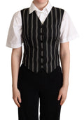 Dolce & Gabbana gilet noir à rayures verticales blanches avec fermeture boutonnée et imprimé léopard