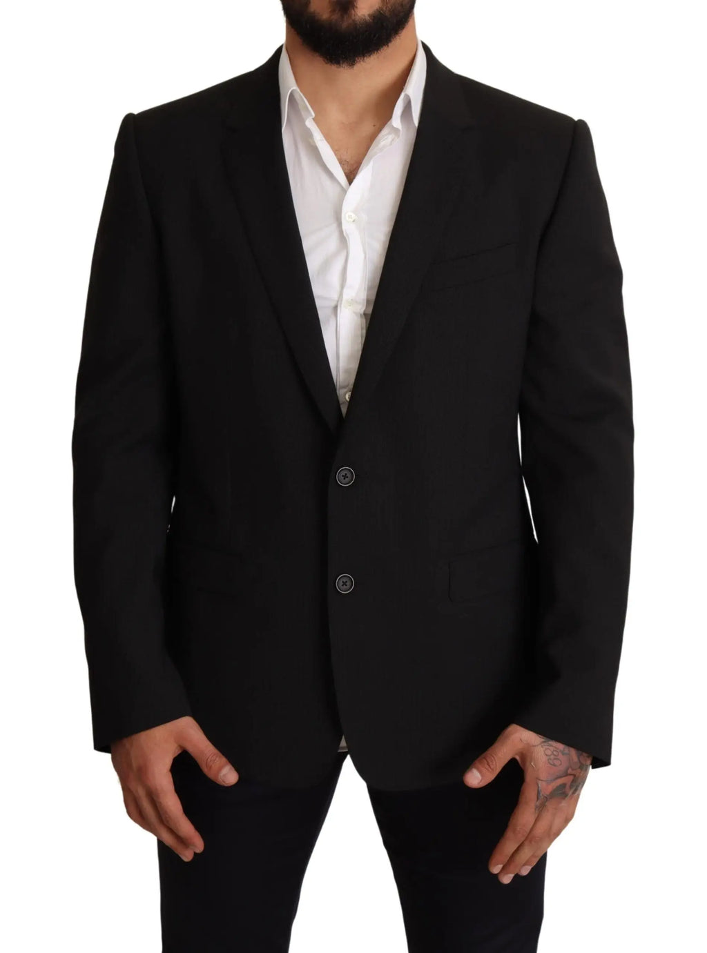 Dolce & gabbana black striped martini men’s blazer with two buttons and notched lapels in classic fabric