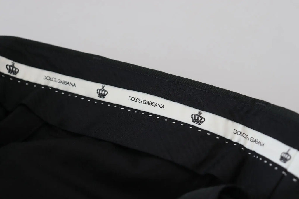Dolce & gabbana pantalon homme en coton noir avec taille rayée blanche brodée de couronnes et logo