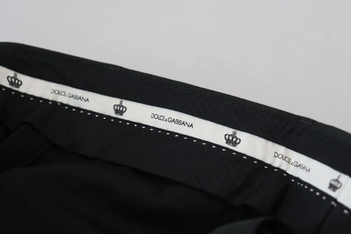 Dolce & gabbana pantalon homme en coton noir avec taille rayée blanche brodée de couronnes et logo