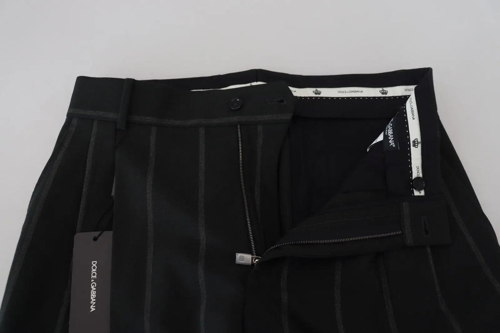 Pantalon homme dolce gabana en coton noir à rayures fines avec coupe ajustée et étiquette de marque visible