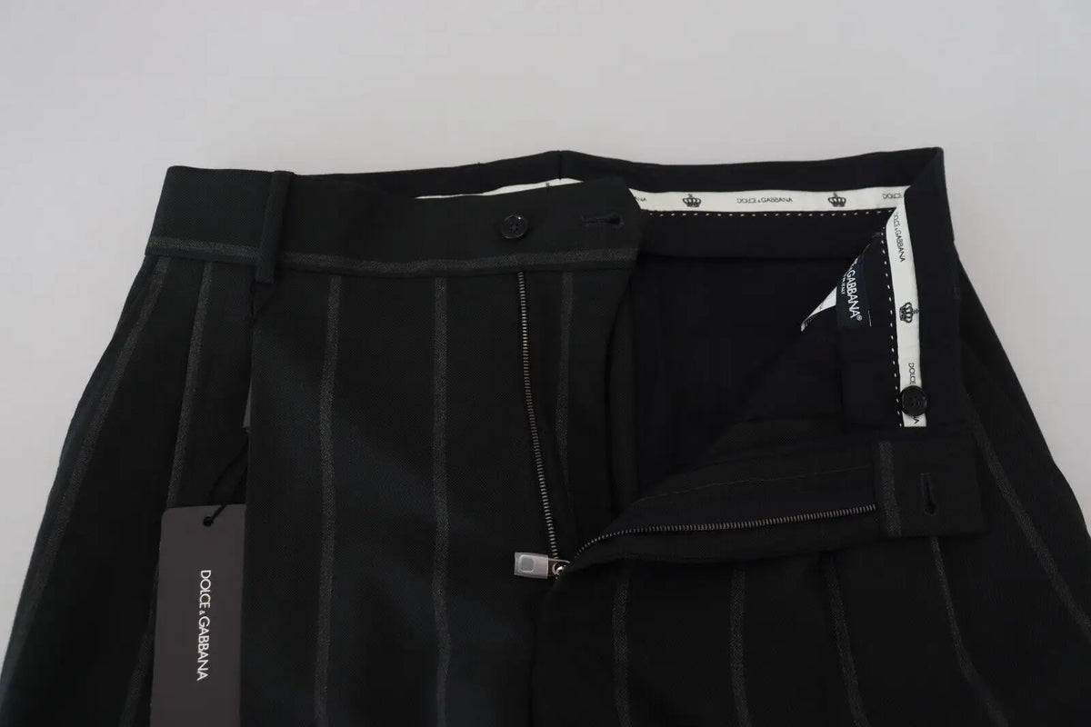 Pantalon homme dolce gabana en coton noir à rayures fines avec coupe ajustée et étiquette de marque visible