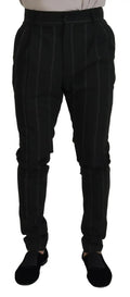 Pantalon dolce & gabbana pour homme en coton noir à rayures avec coupe ajustée et passants pour ceinture