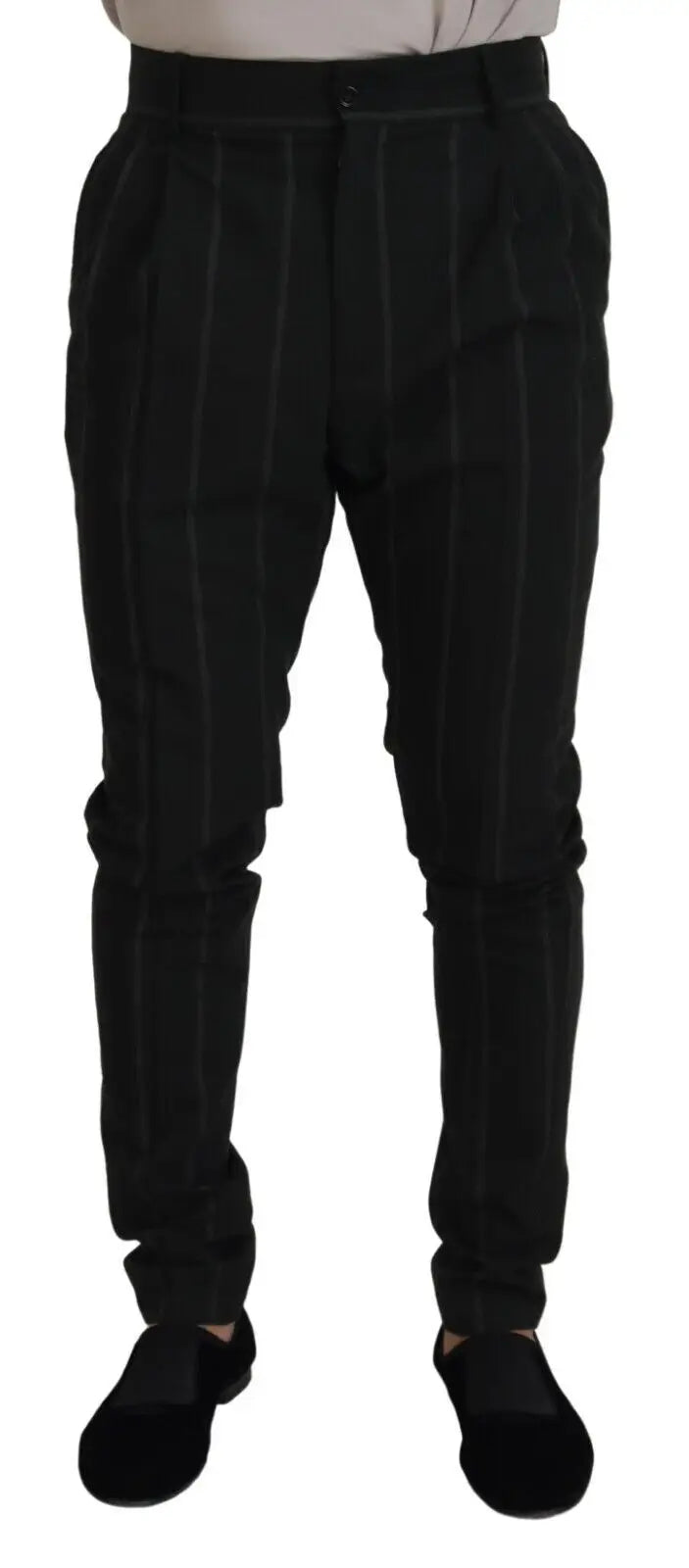 Pantalon dolce & gabbana pour homme en coton noir à rayures avec coupe ajustée et passants pour ceinture